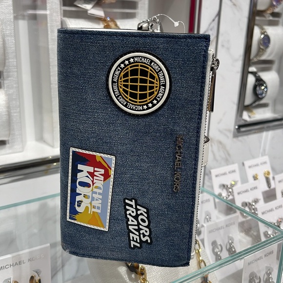 Michael Kors Jet Set Travel Large Embellished Denim Wristlet Wallet Phone Holder - Picture 16 of 16